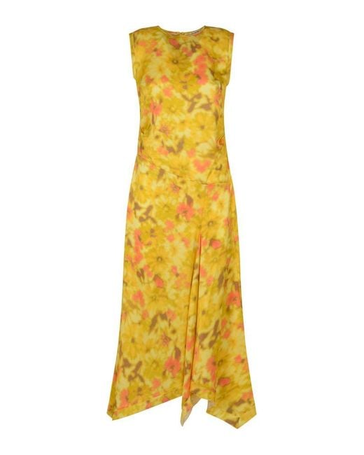 Acne Yellow All-over Floral Printed Dress