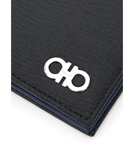 Ferragamo Black Gancini Logo Plaque Bi-fold Wallet for men
