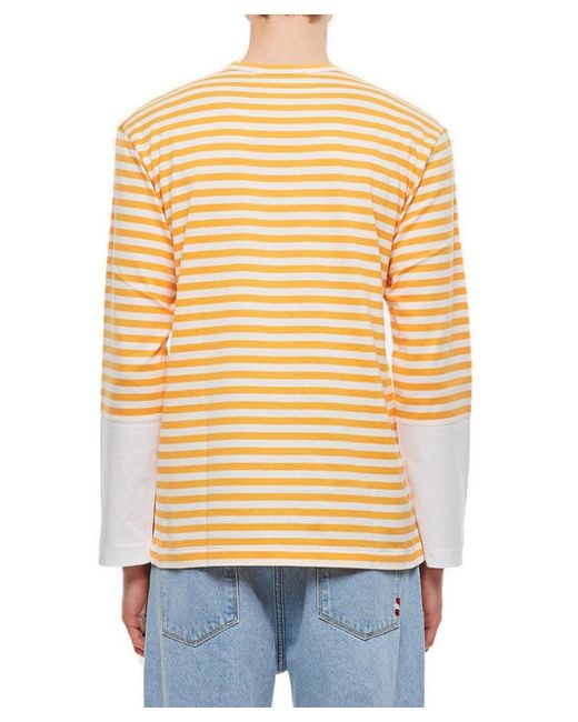 COMME DES GARÇONS PLAY Yellow Striped Long Sleeved T-shirt for men
