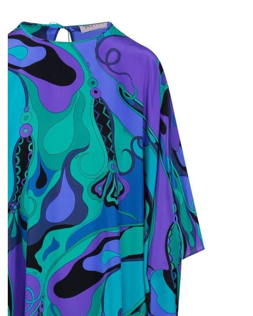 Emilio Pucci Blue Silk Orchidee Print Kaftan
