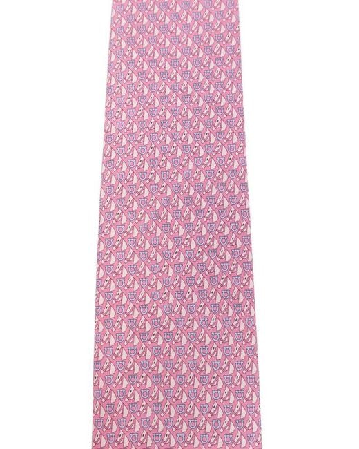Ferragamo Pink Gancini Printed Tie for men