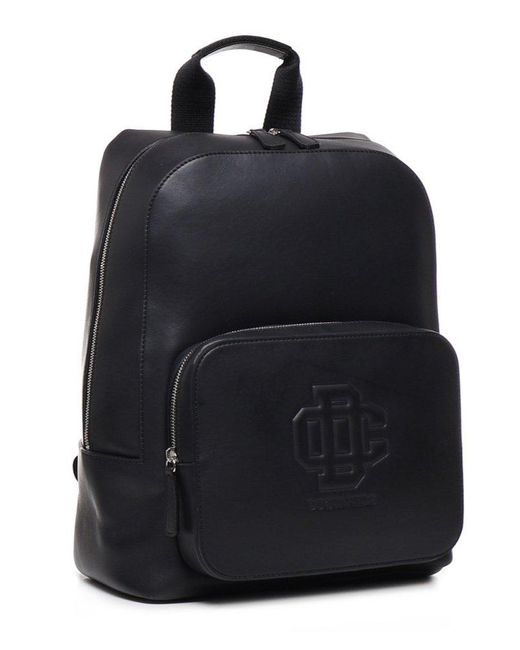 DSquared² Black Logo Embossed Zipped Backpack for men