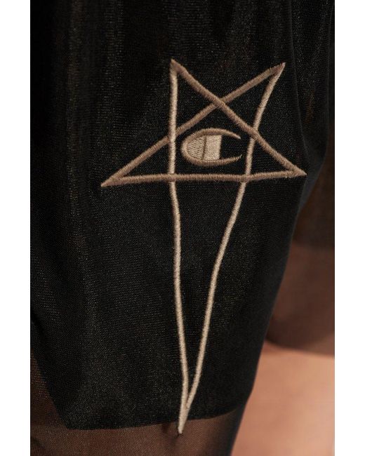 Rick Owens Black X Champion Logo Embroidered Drawstring Shorts
