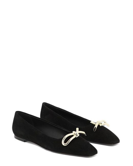 Ferragamo Black Bow-detailed Slip-on Ballerina Shoes