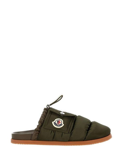 Moncler Green Logo Patch Padded Slippers