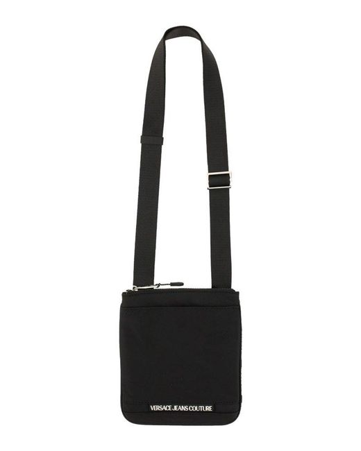 Versace Black Logo Embossed Small Messenger Bag for men