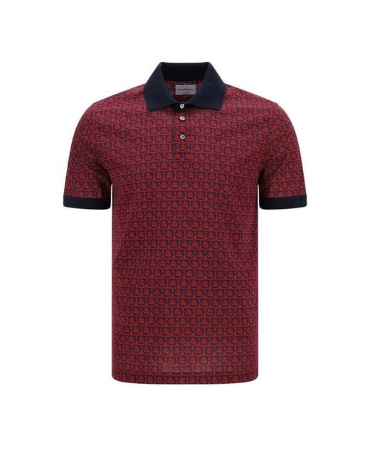 Ferragamo Red Gancini Short-sleeved Polo Shirt for men