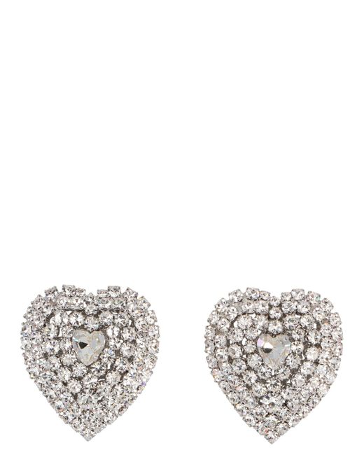 Alessandra Rich Metallic Crystal Heart Clip-on Earrings