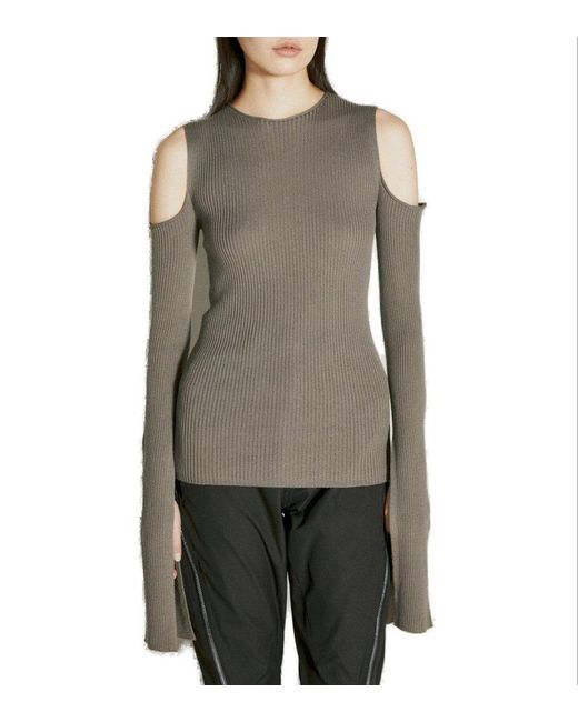 Rick Owens Gray Open-shoulder Crewneck Knitted Top