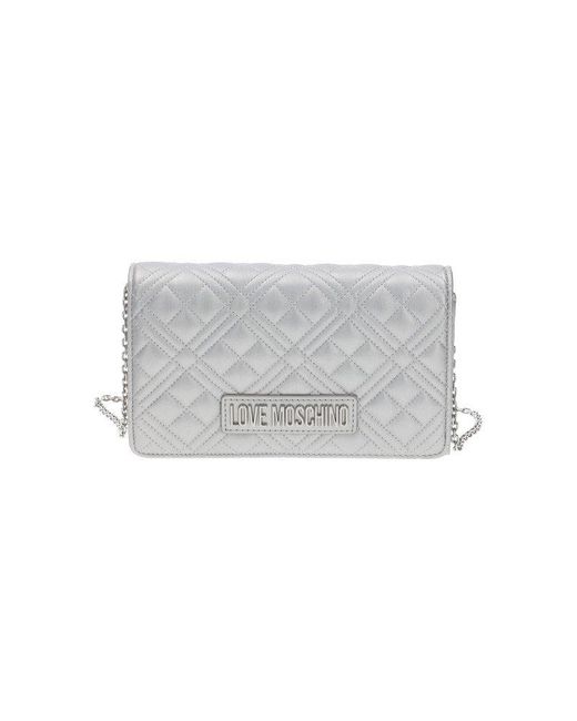 Love Moschino White Chain-linked Quilted Crossbody Bag