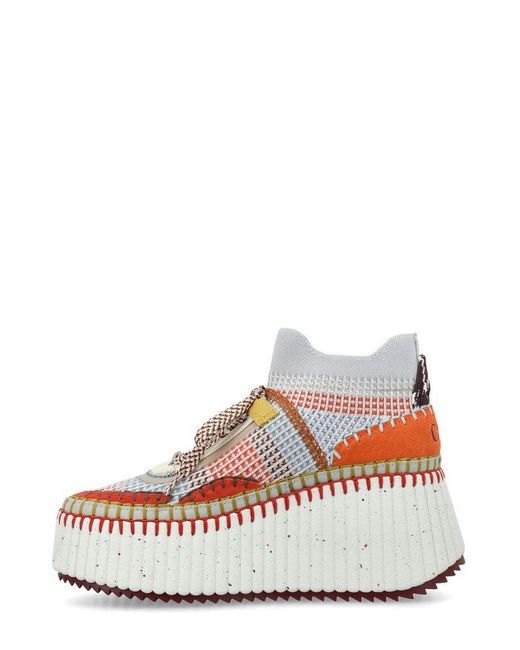 Chloé White Nama Lace-up Wedge Sneakers