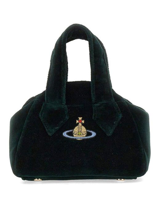 Vivienne Westwood Black Orb Embroidered Velvet Mini Tote Bag