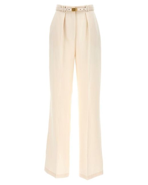Elisabetta Franchi Natural High Waisted Belted Trousers