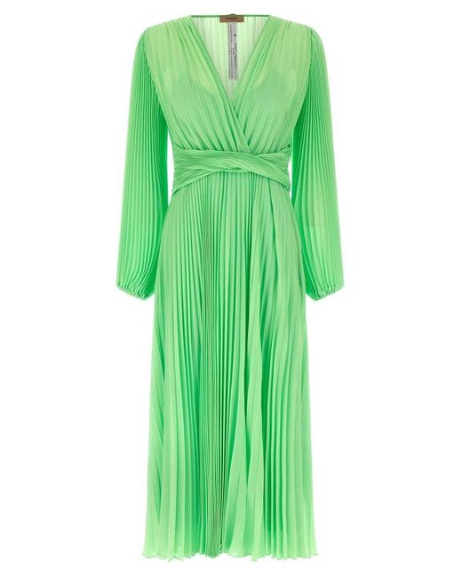 Twinset Green Elegant Pleated Midi Dress