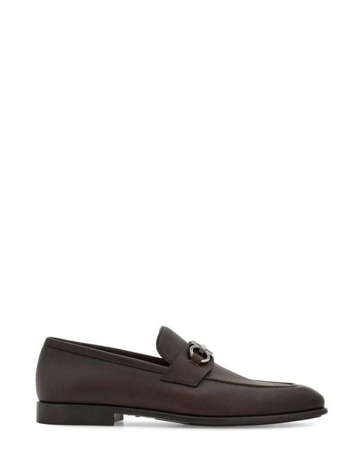 Ferragamo Brown Almond Toe Slip-on Shoes for men