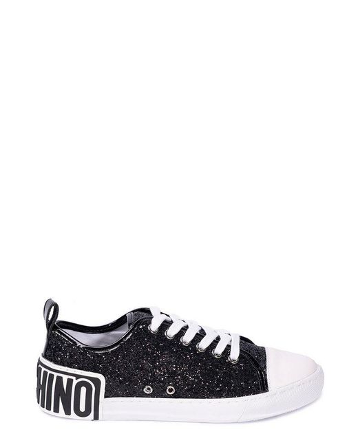 Moschino Black Logo-patch Glitter Detail Lace-up Sneakers