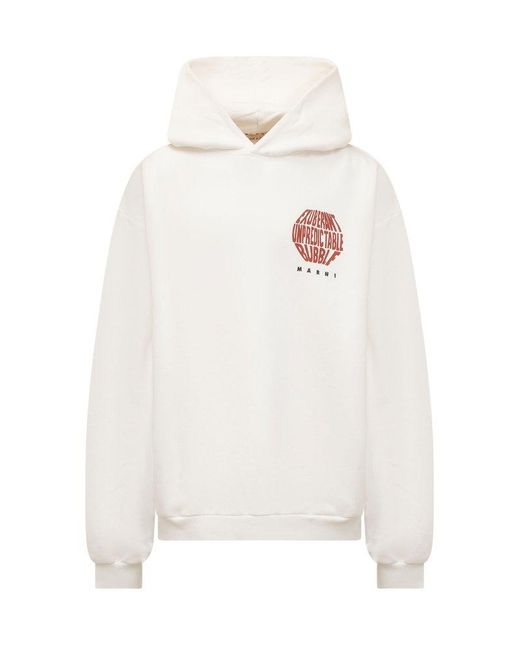 Marni White Graphic Printed Long-sleeved Hoodie for men