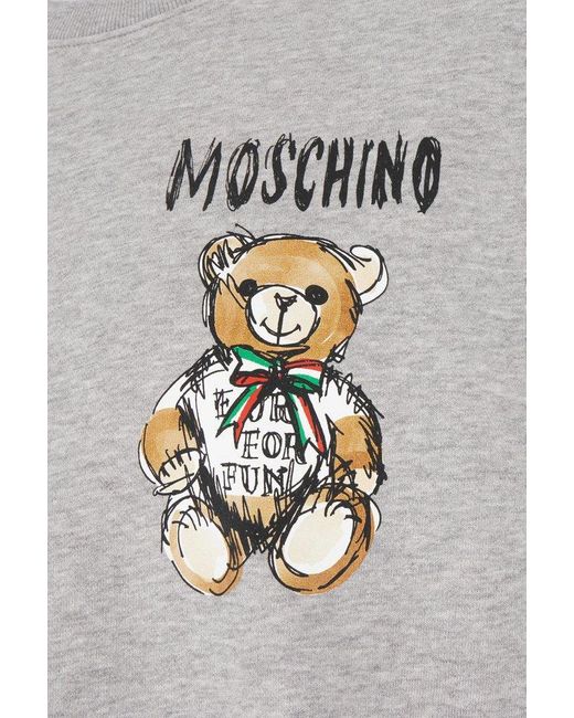 Moschino Gray Teddy Bear Printed Crewneck Sweatshirt for men