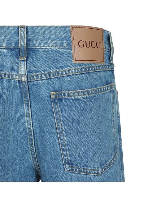 Gucci Blue Denim Pants With Laser-Cut Double G for men