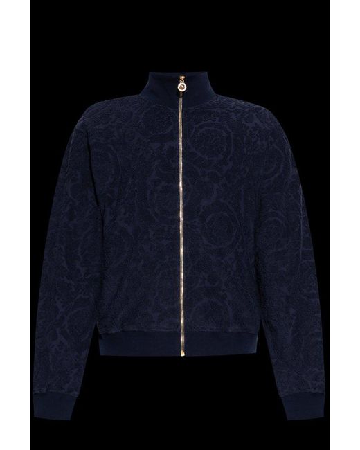 Versace Blue Barocco Pattern Zipped Sweatshirt for men