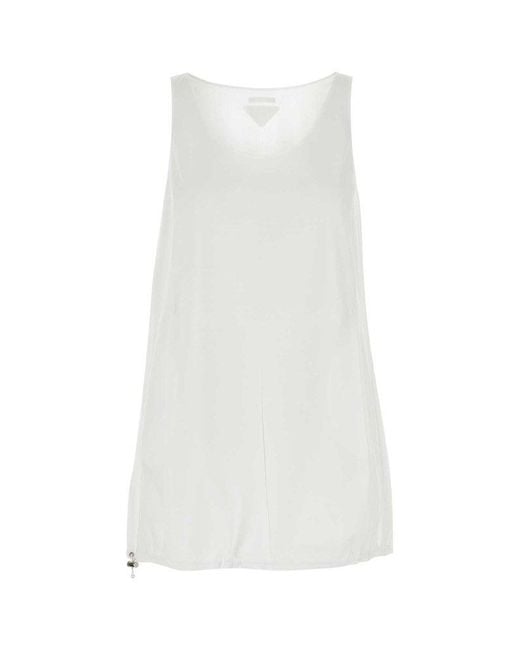 ワンピース PRADA White cotton reversibile mini dress Prada Reversible Cotton Jersey and Re-Nylon Mini-Dress
