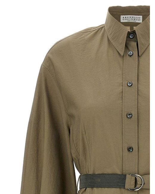 Brunello Cucinelli Green Belted Long Sleeved Midi Dress