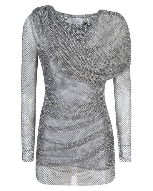 GIUSEPPE DI MORABITO Gray Embellished Draped Mini Dress