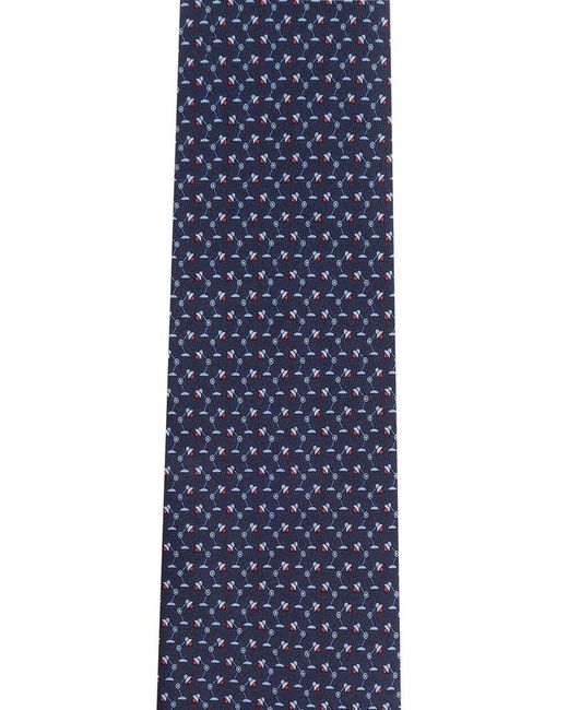 Ferragamo Blue Patterned Tie In Silk, for men
