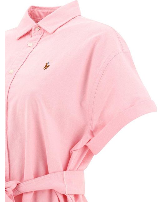 Polo Ralph Lauren Pink Polo Pony-embroidered Belted Shirt Dress