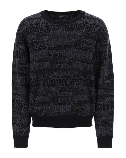 DSquared² Black Wool Sweater With Logo Lettering Motif for men