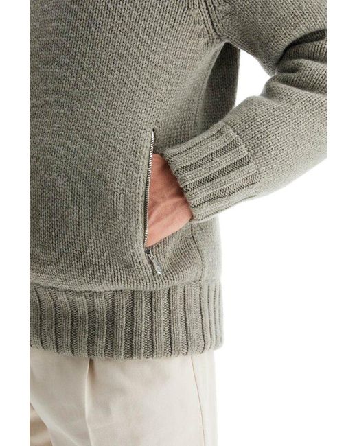 Brunello Cucinelli Gray Roll Neck Knitted Cardigan for men