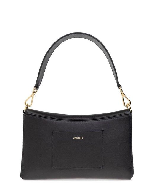 Wandler Black Oscar Asymmetric Foldover-Top Shoulder Bag