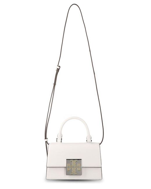 Tory Burch White Leather Logo Fold Over Tote