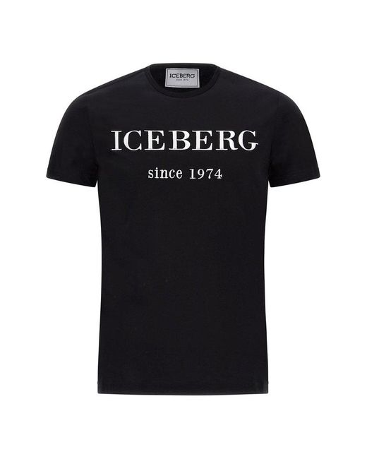 Iceberg Black Heritage Logo Embroidered Crewneck T-shirt for men