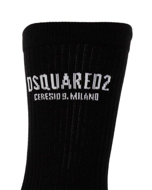 DSquared² Black Cotton Socks With Logo, for men