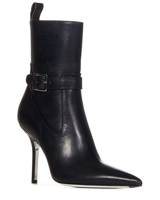 DSquared² Black Logo Embossed Pointed-toe Ankle Boots