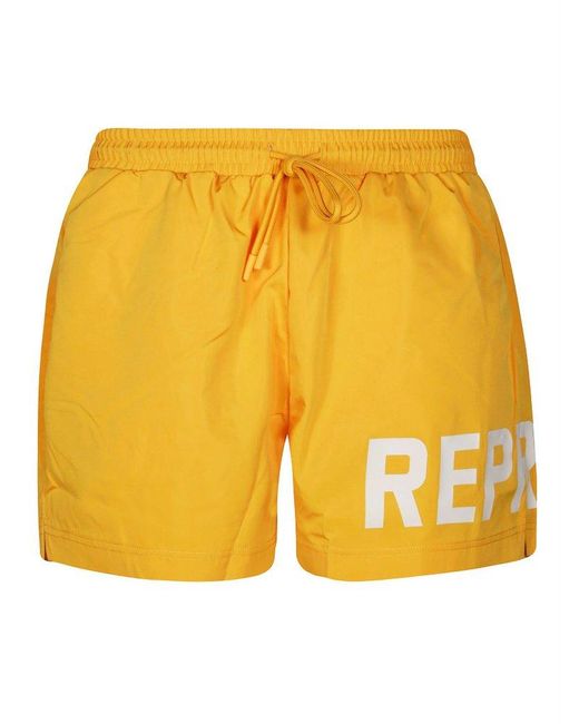 Represent Yellow Logo Printed Swim Shorts for men