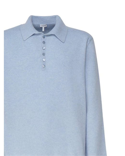 Loewe Blue Knitted Polo Sweater for men