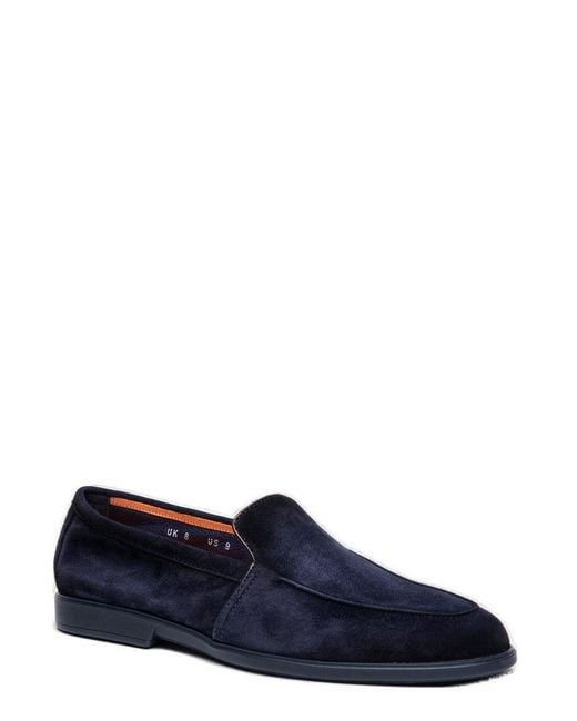Santoni Blue Round Toe Slip-On Loafers for men