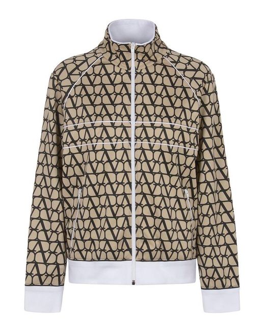Valentino Natural All-over Logo Patterned Zip-up Jacket