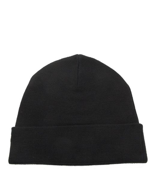 Acne Black Logo Embroidered Ribbed Beanie