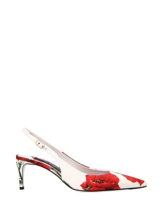 Dolce & Gabbana Pink Floral-printed Pointed-toe Slingback Pumps