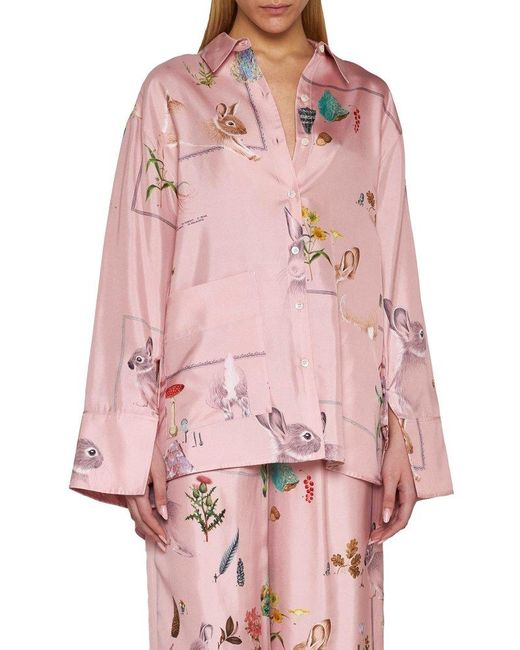 Lanvin Pink Botanical Printed Long-sleeved Shirt