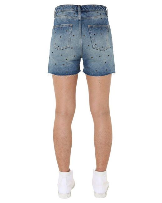 Saint Laurent Blue Studded Denim Shorts for men