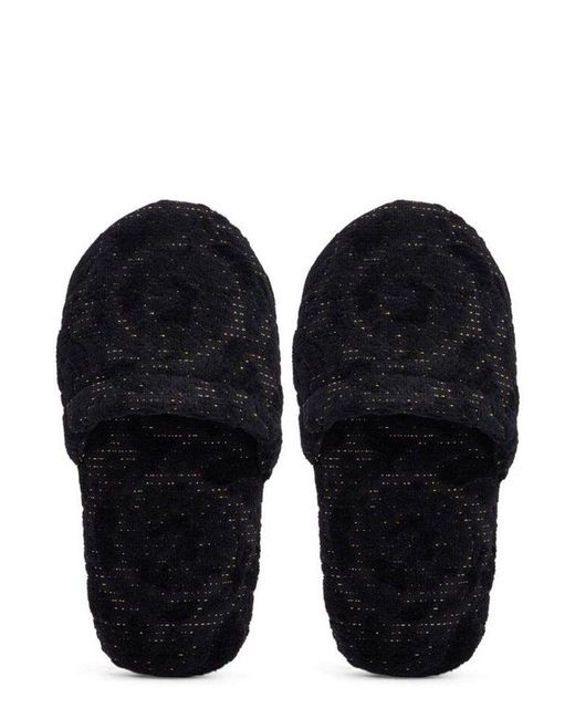 Versace Black Round-toe Barocco Patterned Slides for men
