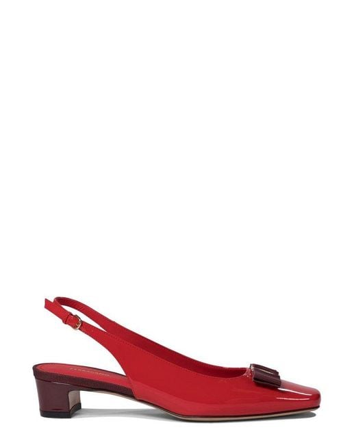 Ferragamo Red Rivada Patent Leather Slingback Flats