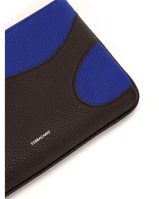 Ferragamo Blue Logo Printed Color-blocked Zipped Pouch for men