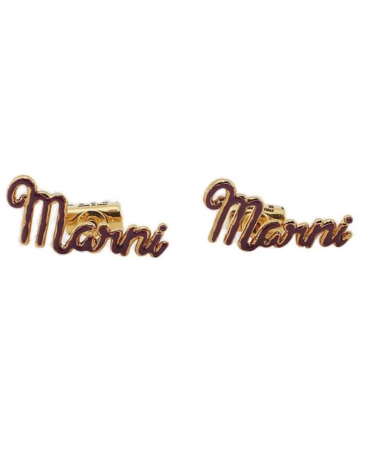 Marni Brown Logo Lettering Earrings