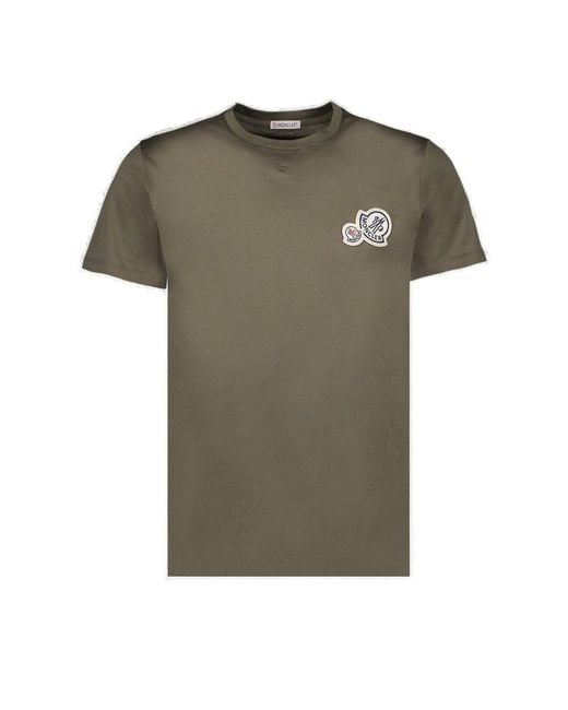 Moncler Green Double Logo Patch Crewneck T-shirt for men