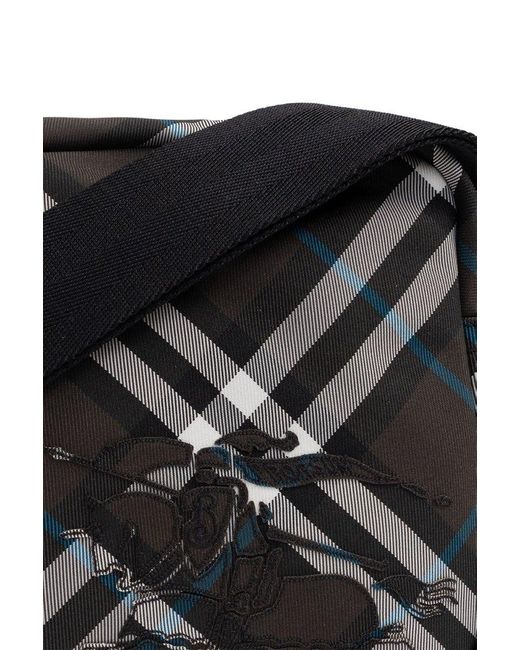 Burberry Black Ekd Motif Checked Messenger Bag for men